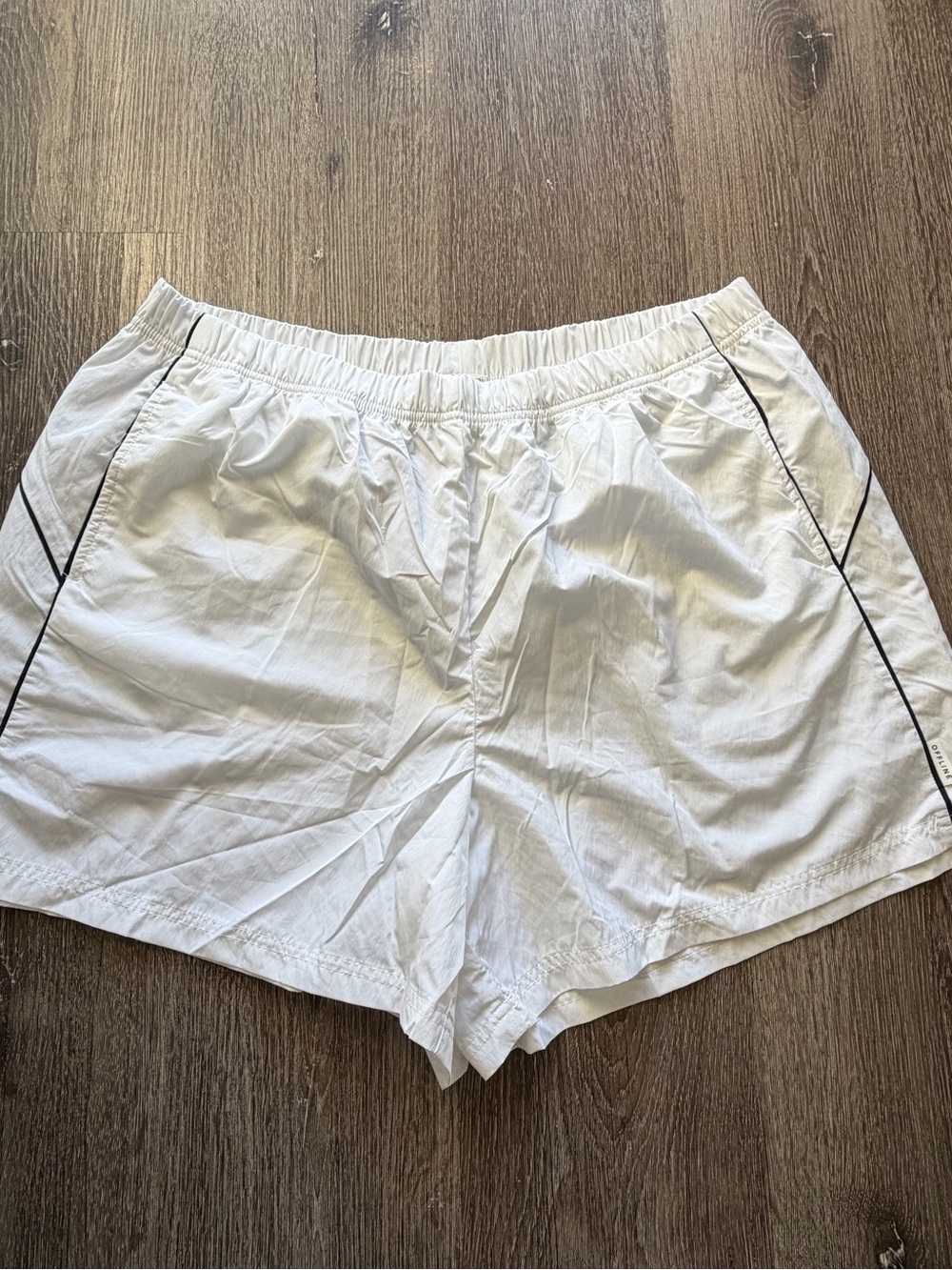 aerie White Athletic Shorts with Black Piping